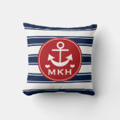 Mit Monogramm Rot-und Marine-Blau-Anker Kissen (Vorderseite)