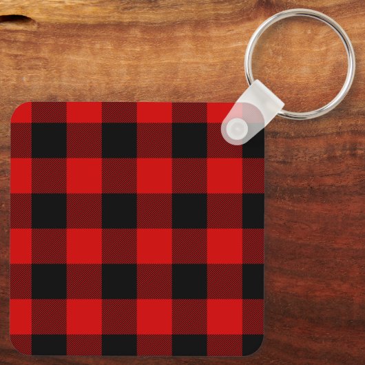 Mit Monogramm Rot und Schwarz Buffalo Kariert Schlüsselanhänger (Rückseite)
