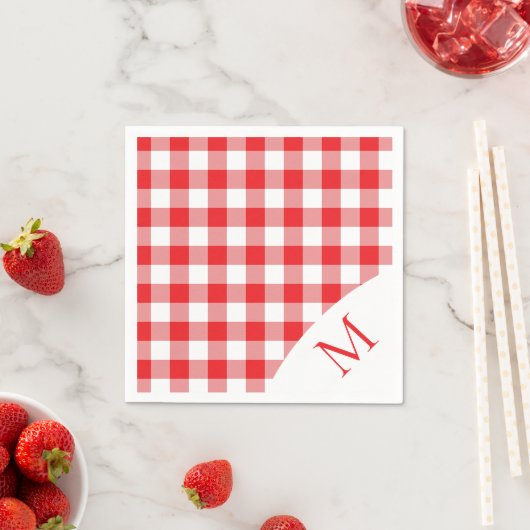 Mit Monogramm Rot und Weiß Gingham Serviette (Beispiel)
