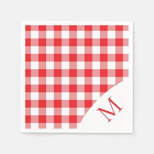 Mit Monogramm Rot und Weiß Gingham Serviette (Vorderseite)