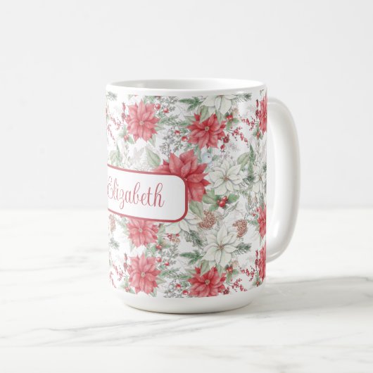 Mit Monogramm Rot- und Weißpoinsettias Kaffeetasse (VorderseiteRechts)