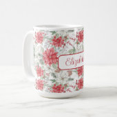 Mit Monogramm Rot- und Weißpoinsettias Kaffeetasse (Vorderseite Links)