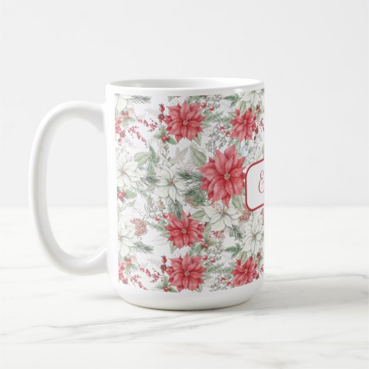 Mit Monogramm Rot- und Weißpoinsettias Kaffeetasse (Links)
