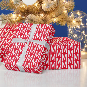 mit Monogramm Rot-Weiß-Muster Geschenkpapier