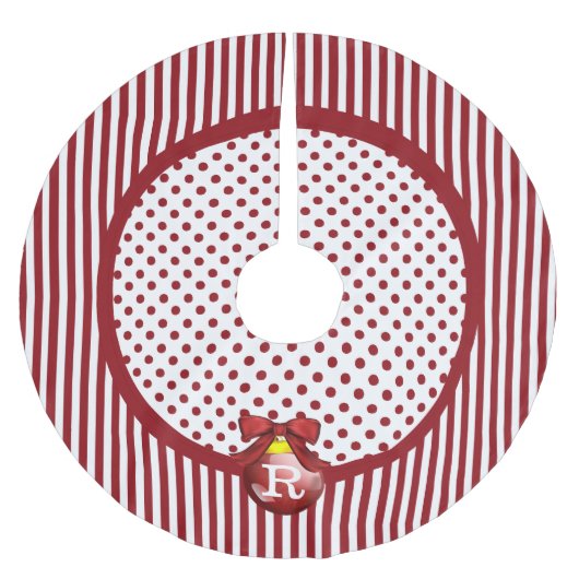 Mit Monogramm Rot-Weiß-Weihnachtsrock Polyester Weihnachtsbaumdecke (Vorderseite)