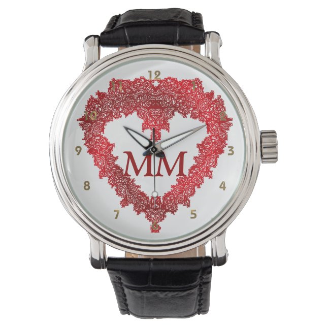 Mit Monogramm rote Herzen Armbanduhr (Vorderseite)