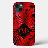 Mit Monogramm Rote Palme Case-Mate iPhone Hülle (Rückseite)