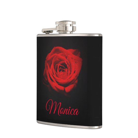 Mit Monogramm Rote Rose Flachmann (Links)