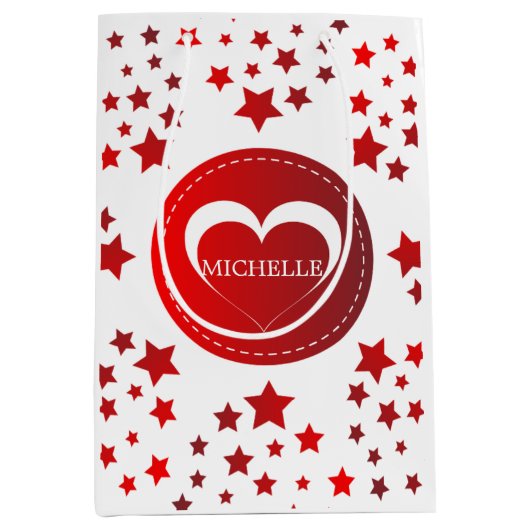 Mit Monogramm Rote Sterne und Herz Mittlere Geschenktüte (Vorderseite)