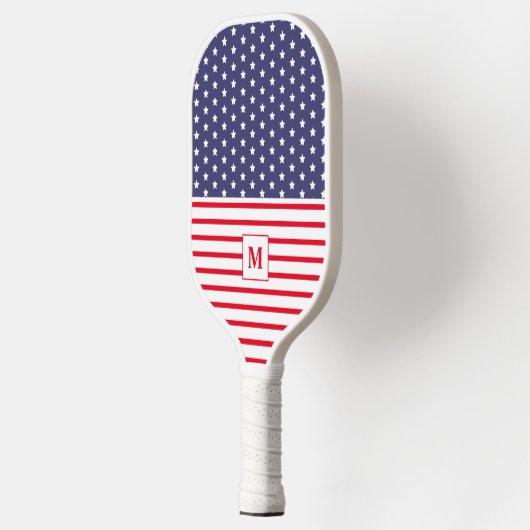 Mit Monogramm rote und blaue amerikanische Flagge Pickleball Schläger (Links)