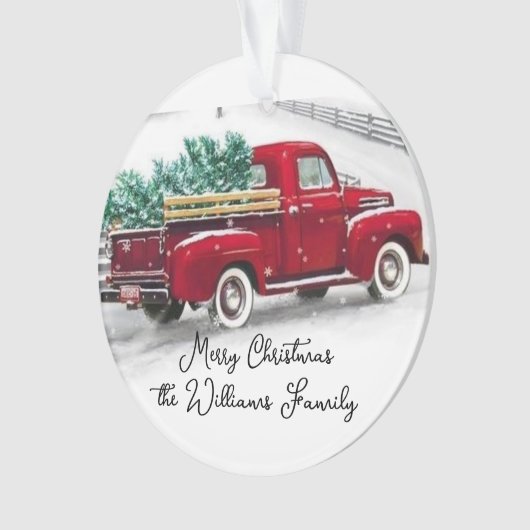Mit Monogramm roter LKW Weihnachten Akryler Orname Ornament (Vorderseite)