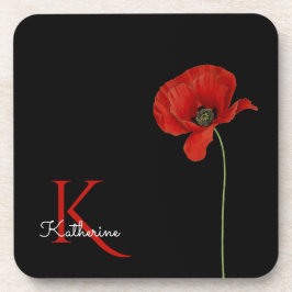Mit Monogramm roter Mohn auf schwarz Getränkeuntersetzer