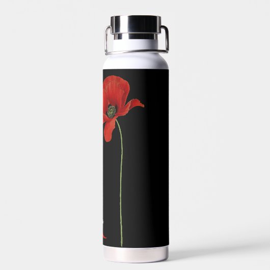 Mit Monogramm roter Mohn auf schwarz Trinkflasche (Rückseite)