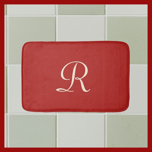 Mit Monogramm, roter und cremefarbener Spül Badematte