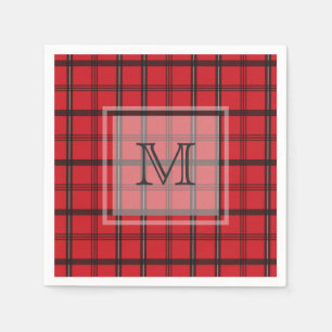 Mit Monogramm roter und schwarzer Tartan kariert Serviette