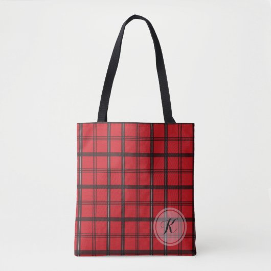 Mit Monogramm roter und schwarzer Tartan kariert Tasche (Vorderseite)