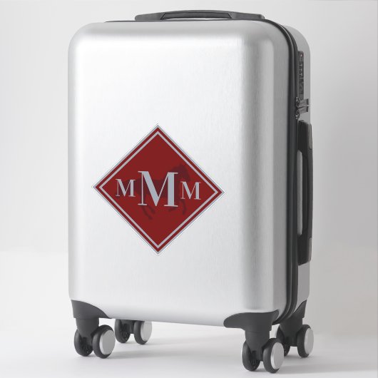 Mit Monogramm Roter Wein + Silver Horse Tack Trunk Aufkleber (Koffer)