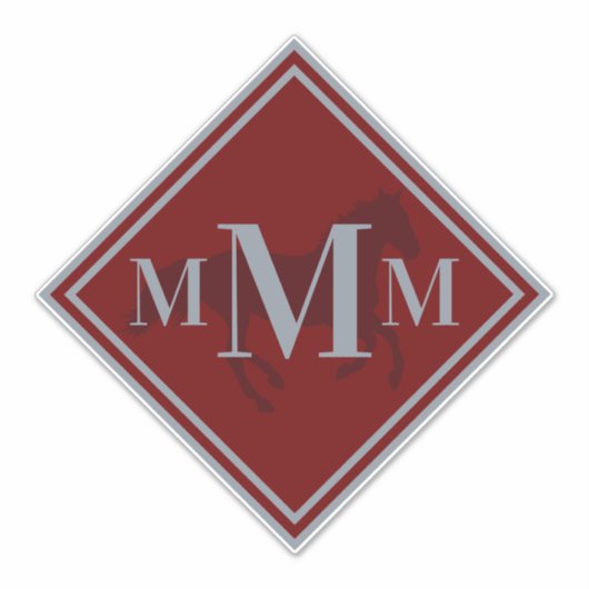 Mit Monogramm Roter Wein + Silver Horse Tack Trunk Aufkleber (Vorderseite)