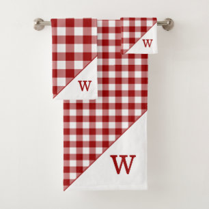 Mit Monogramm Rotes Buffalo Kariertes Muster Badhandtuch Set