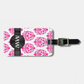 Mit Monogramm rotes Damastmuster Gepäckanhänger (Vorderseite horizontal)