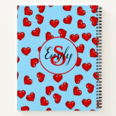 mit Monogramm Rotes Herzmuster auf Aquablau Notizblock (Rückseite)