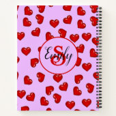 mit Monogramm Rotes Herzmuster auf lila Muster Notizblock (Rückseite)