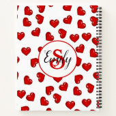 mit Monogramm Rotes Herzmuster auf Weiß Notizblock (Rückseite)
