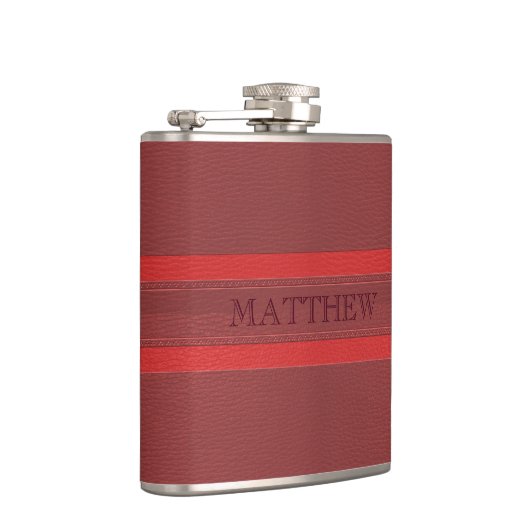 Mit Monogramm Rotes Leather Flachmann (Rechts)