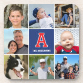 Mit Monogramm Rotes Navy-Blau der Fotokassenfamili Getränkeuntersetzer (Vorderseite)