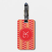Mit Monogramm rotes und orangefarbenes Muster Gepäckanhänger (Rückseite vertikal)