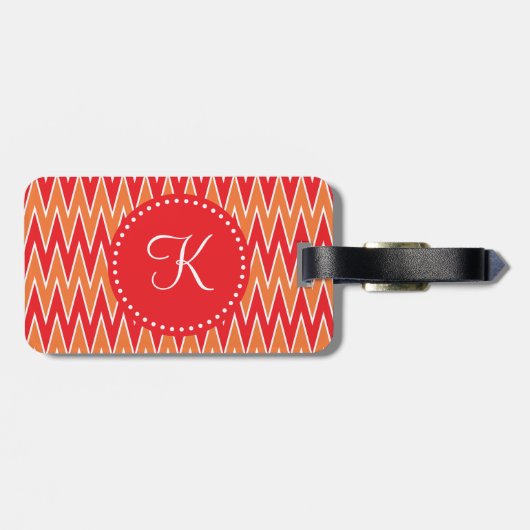 Mit Monogramm rotes und orangefarbenes Muster Gepäckanhänger (Rückseite horizontal)