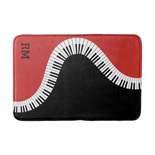 Mit Monogramm, rotes und schwarzes Klavierdesign Badematte (Vorderseite)