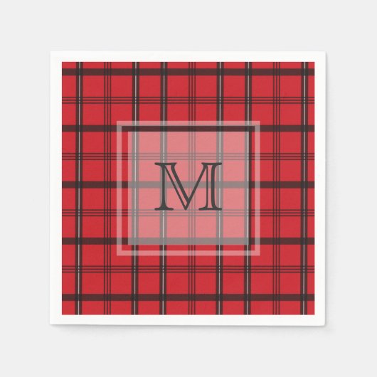 Mit Monogramm Rotes und Schwarzes Tartan Kariert Serviette (Vorderseite)