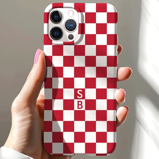 Mit Monogramm rotes und weißes Prüfmuster Case-Mate iPhone Hülle