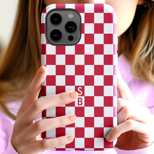 Mit Monogramm rotes und weißes Prüfmuster Case-Mate iPhone Hülle