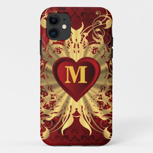 Mit Monogramm Rotherz- und Goldmuster Case-Mate iPhone Hülle (Rückseite)