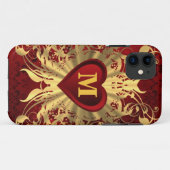 Mit Monogramm Rotherz- und Goldmuster Case-Mate iPhone Hülle (Rückseite (Horizontal))