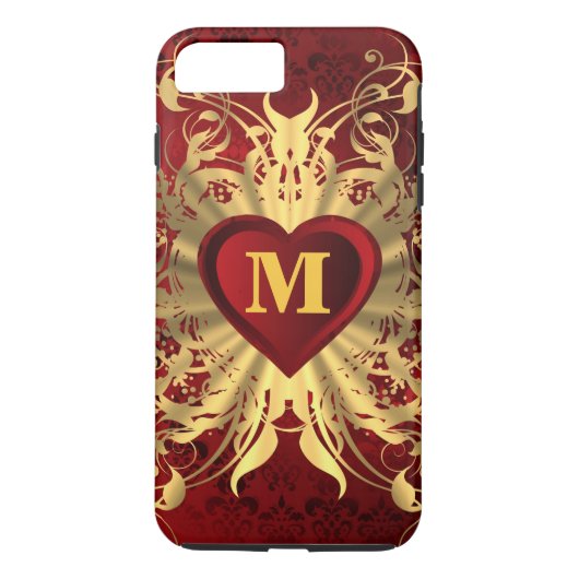 Mit Monogramm Rotherz- und Goldmuster Case-Mate iPhone Hülle (Rückseite)