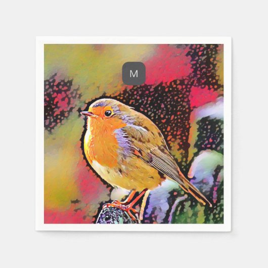 Mit Monogramm Rotkehlvogel Serviette (Vorderseite)