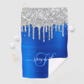 Mit Monogramm Royal Blue und Silver Driving Glitze Golfhandtuch (Insitu)