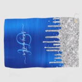 Mit Monogramm Royal Blue und Silver Driving Glitze Golfhandtuch (Horizontal)