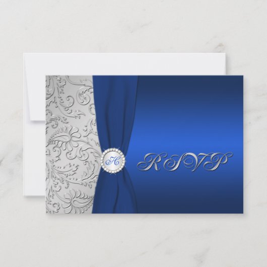 Mit Monogramm RSVP-Karte für Navy und Silver Damas RSVP Karte (Vorderseite)