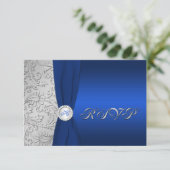 Mit Monogramm RSVP-Karte für Navy und Silver Damas RSVP Karte (Stehend Vorderseite)