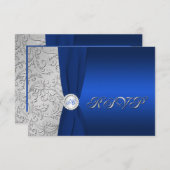 Mit Monogramm RSVP-Karte für Navy und Silver Damas RSVP Karte (Vorne/Hinten)