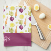 Mit Monogramm Rüben Lemon and Carroons Wasserfarbe Geschirrtuch (Viertel Falte)