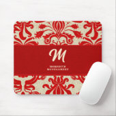 Mit Monogramm Ruby Red Damask Wirbel Mousepad (Mit Mouse)