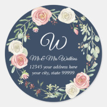 Mit Monogramm Rücksendeadresse Navy Blush Rose