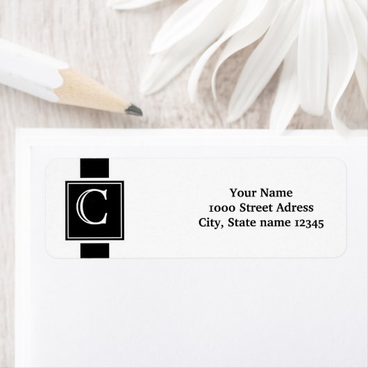 Mit Monogramm Rücksendeadresse Weiß und Schwarz (Insitu)