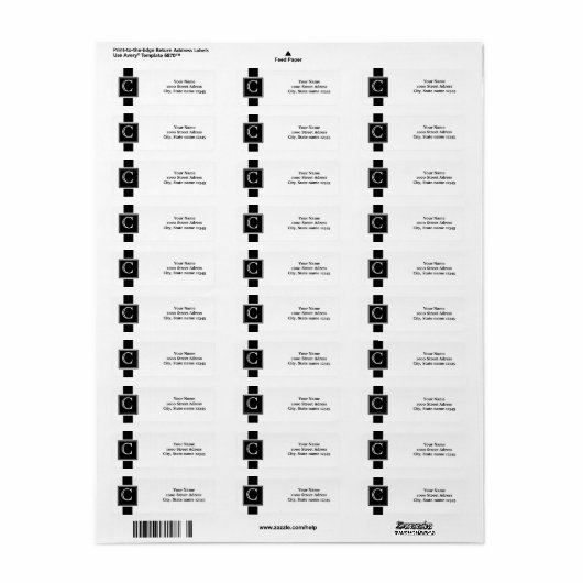 Mit Monogramm Rücksendeadresse Weiß und Schwarz (Vorne)