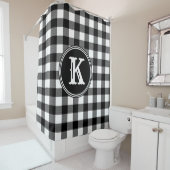 Mit Monogramm rustikal Schwarz-weiß Buffalo Karier Duschvorhang (Beispiel)